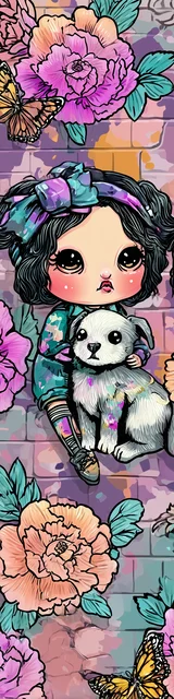 Free kawaii bookmark featuring a girl with a small dog